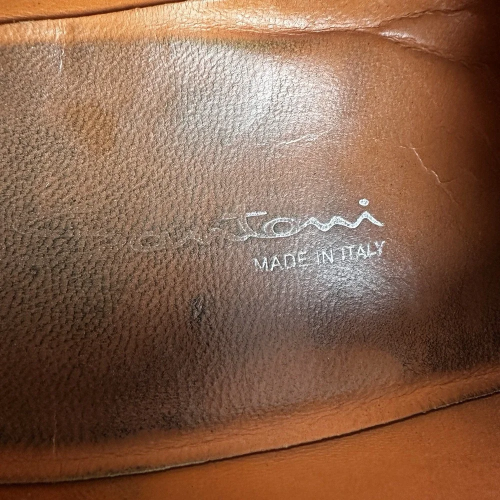Santoni 8087 Penny Loafers Men's 11 D Brown Leather Made in Italy